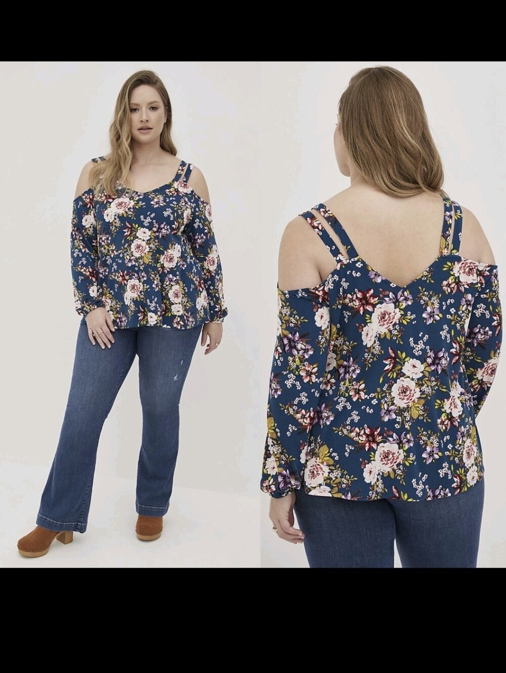 Torrid Navy Floral Cold-Shoulder Double-Strap Blouse SIZE 0